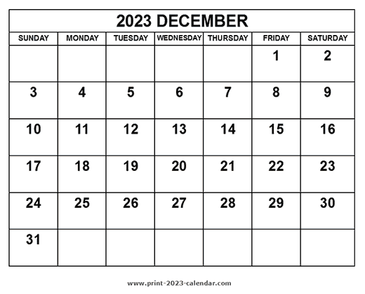 2023 December Calendar