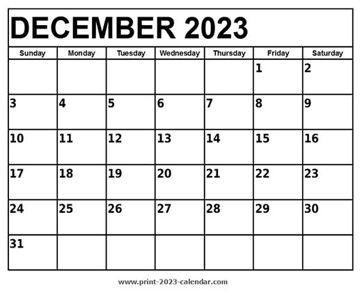 December 2023 Printable Calendar