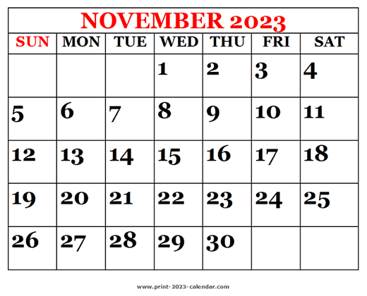 Printable 2023 November Calendar
