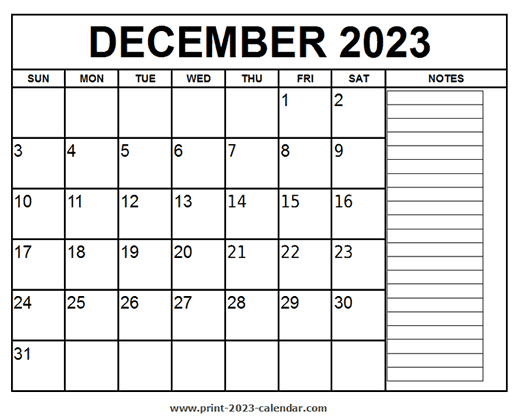 Printable December 2023 Calendar