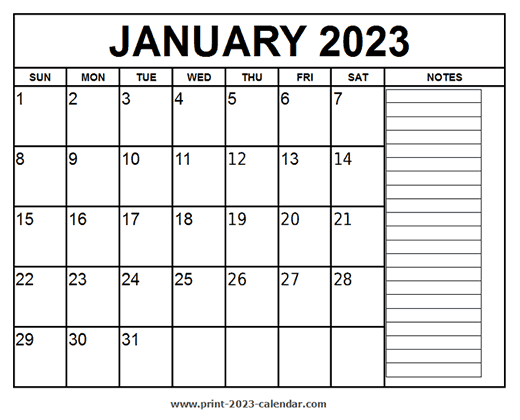 Printable January 2023 Calendar