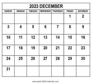 December 2023 Calendar - print 2023 calendar.