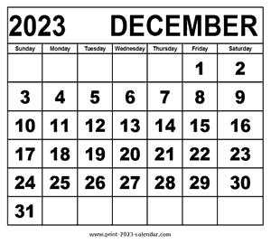 December 2023 Calendar - print 2023 calendar.