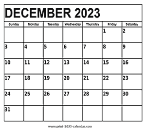 December 2023 Calendar - print 2023 calendar.