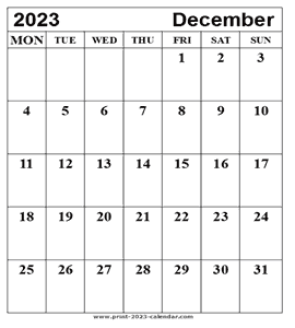 December 2023 Calendar - print 2023 calendar.