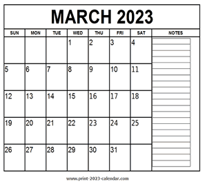 March 2023 Calendar - print 2023 calendar.