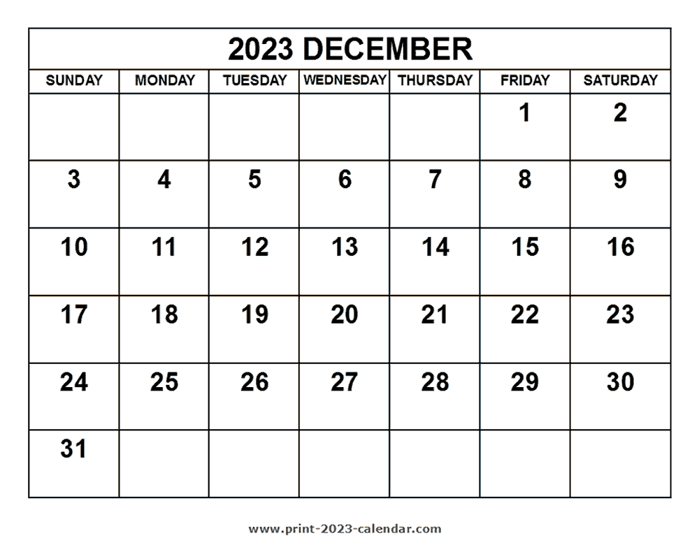 2023 December Calendar