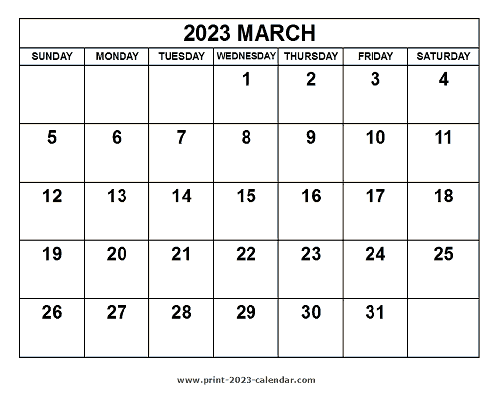 2023 March Calendar