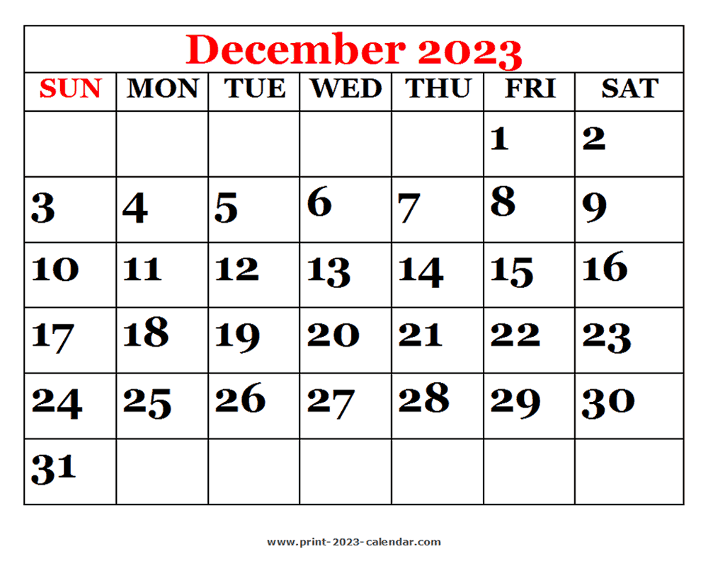 Printable 2023 December Calendar