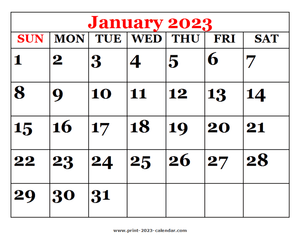 Printable 2023 January Calendar
