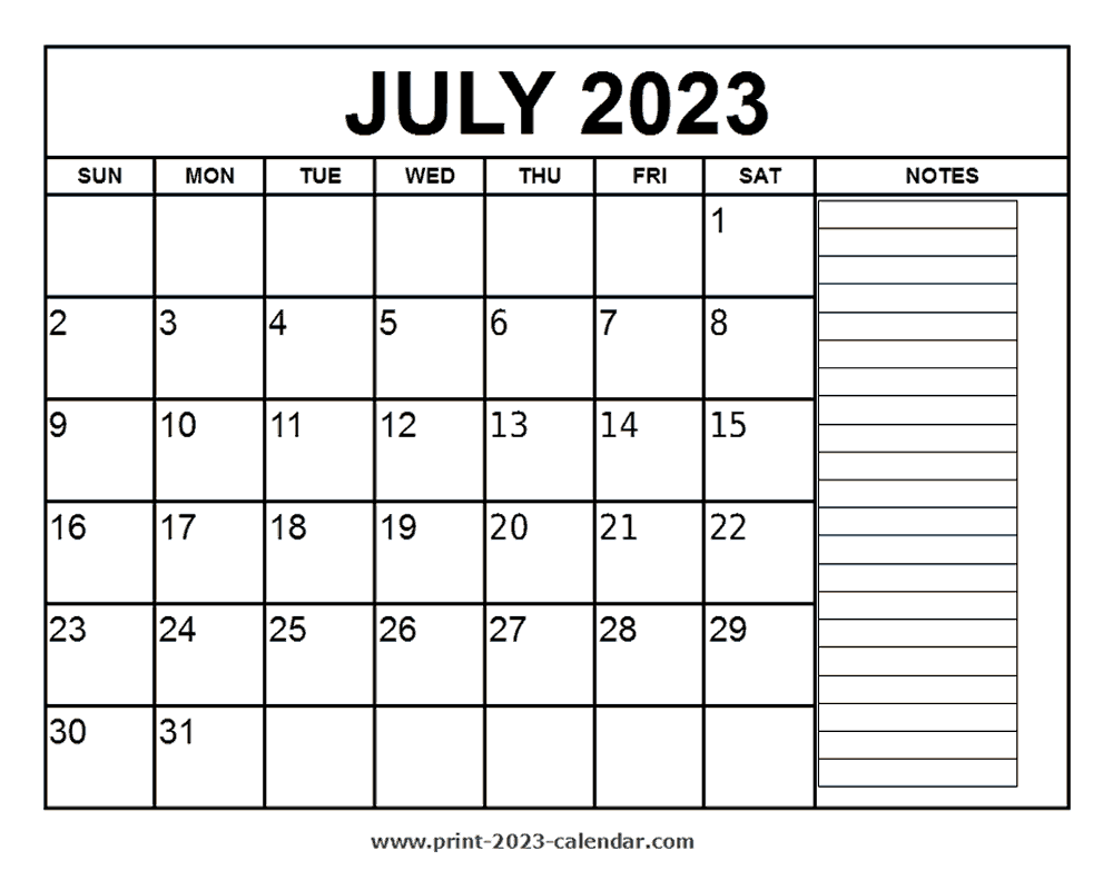 Printable July 2023 Calendar